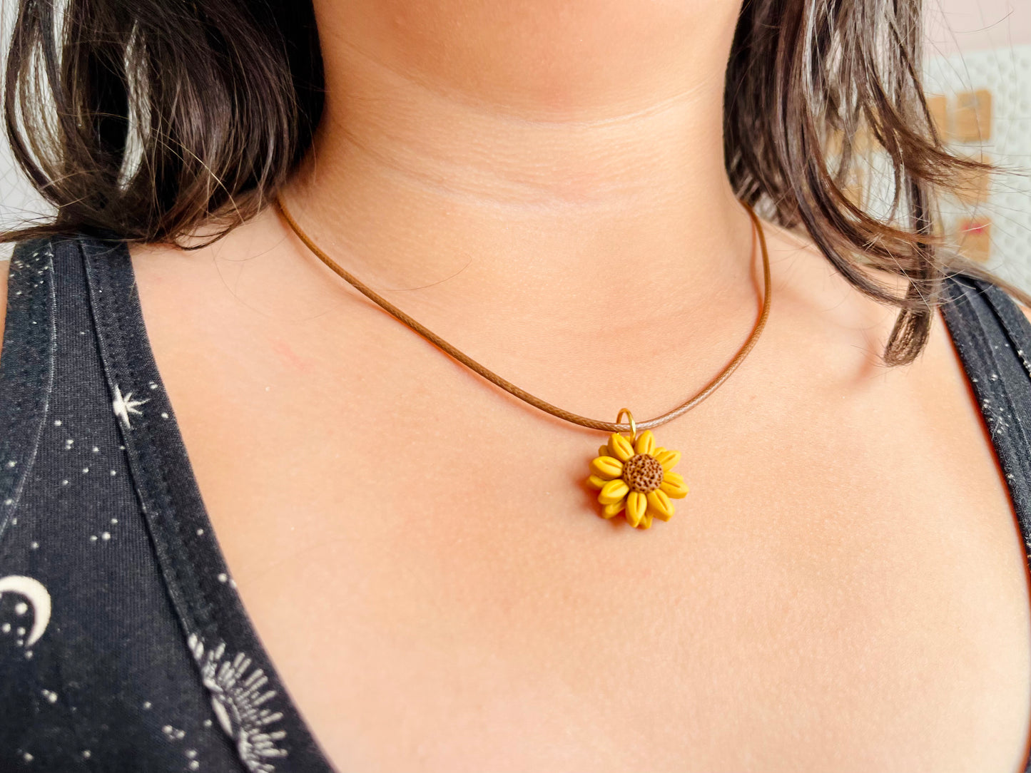 Misty Sunflower Charm Necklace