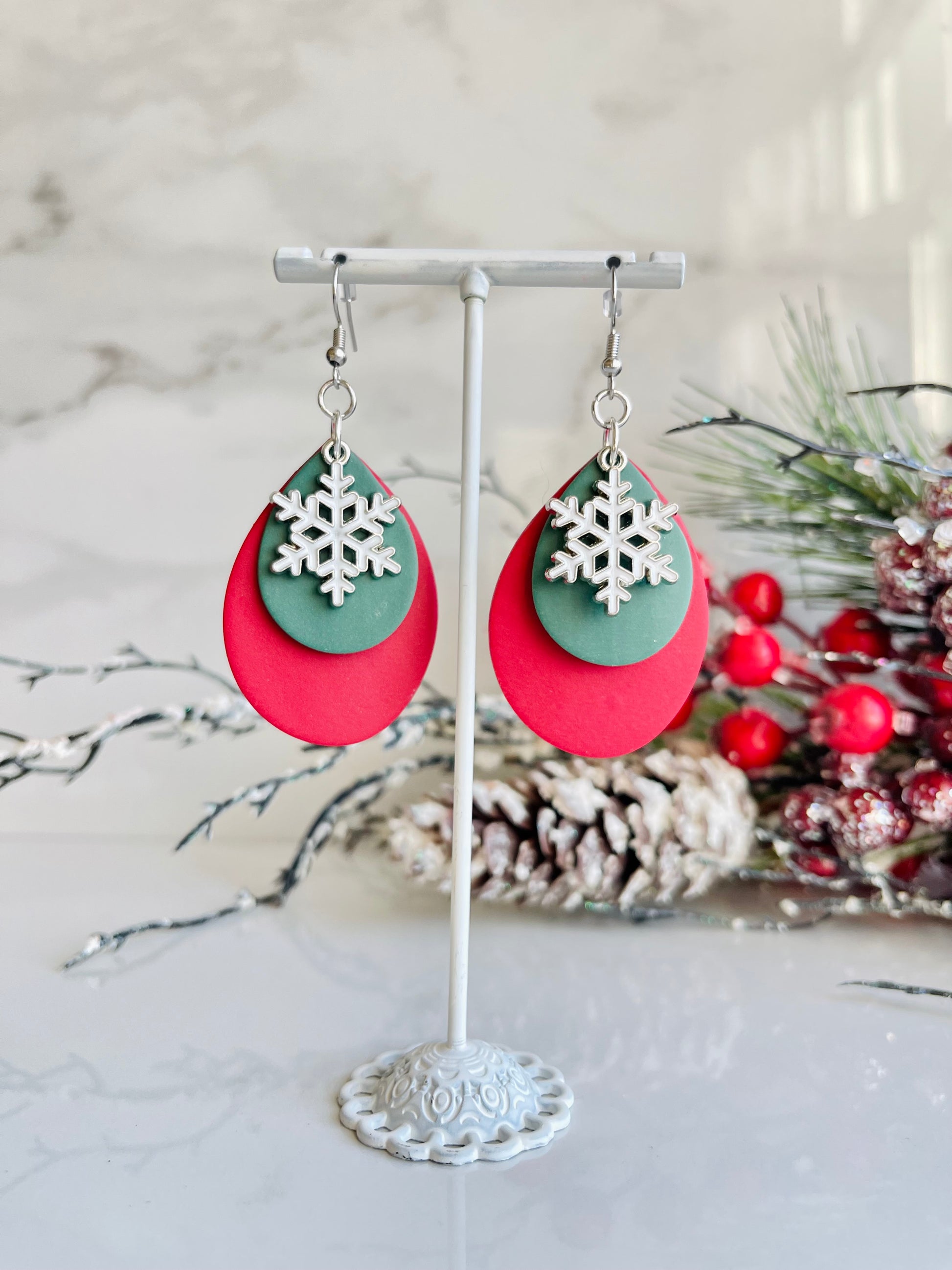 Snowflake earrings, Christmas jewelry for mom, Christmas gifts for